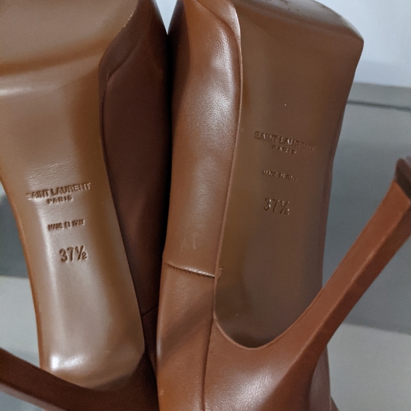 SAINT LAURENT Brown Leather Tribtoo Platform Heel Pump-37.5 - Picture 11 of 16